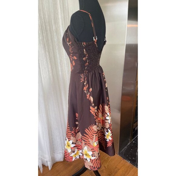 Vintage 80s dress, chocolate brown, orange, bra inserts, Sand Pebble of Hawaii - Picture 3 of 9